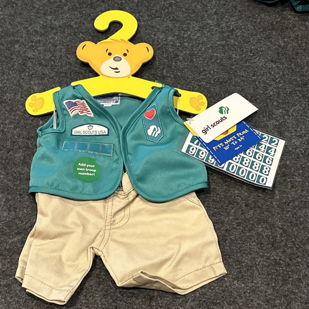 Build A Bear Workshop Girl Scouts USA Pants and Vest Outfit w/ Custom Troop #s